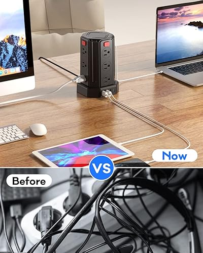 Miniatura 4 de Tira de alimentación protectora de sobretensiones, cable de extensión de 10 pies con 12 tomas múltiples de CA 4 USB (1 USB C), estación de carga de