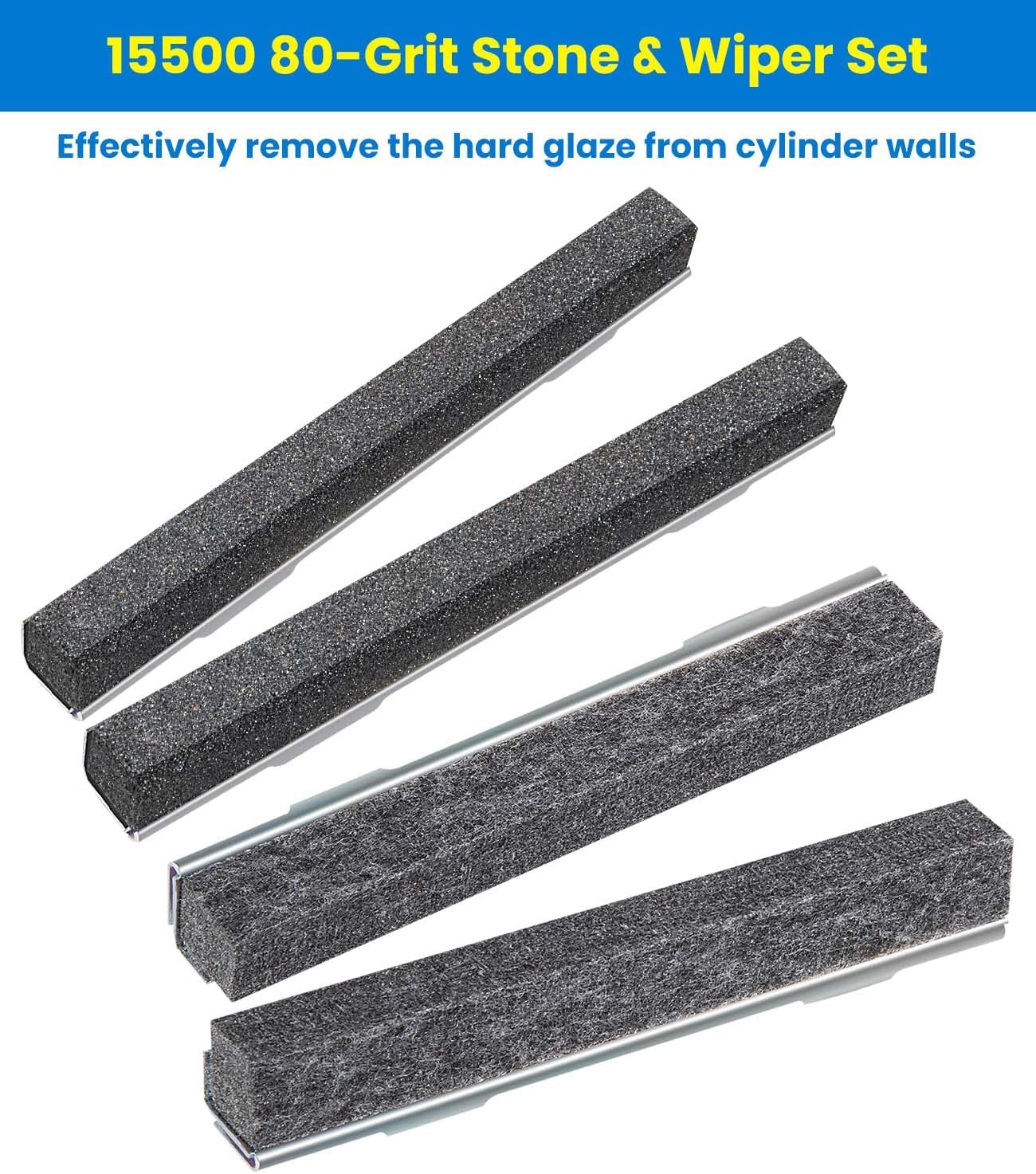 15500 & 15520 Complete Honing Kit for Lisle 15000 Cylinder Hone, 80-Grit & 280-Grit Stone and Wiper Sets for Glaze Removal & Final Finish