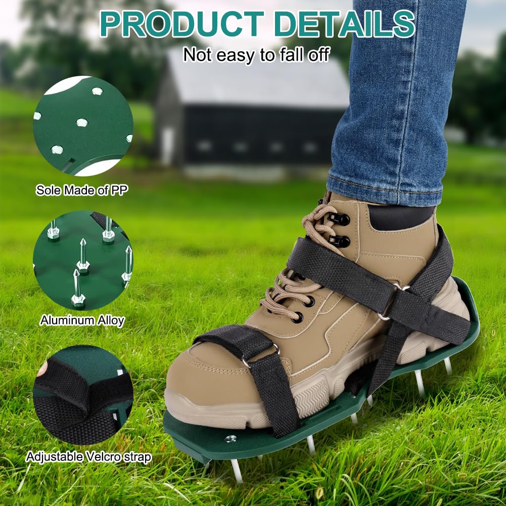 URAQT Scarpe Chiodate per Areazione Prato e Giardino, 48mm Arieggiatore Scarpe con Cinghie in Cinghie adesive, Sandalo Aeratore Scarpe da Prato, Arieggiatore Prato Scarpe,per Cortile e Patio,Verde