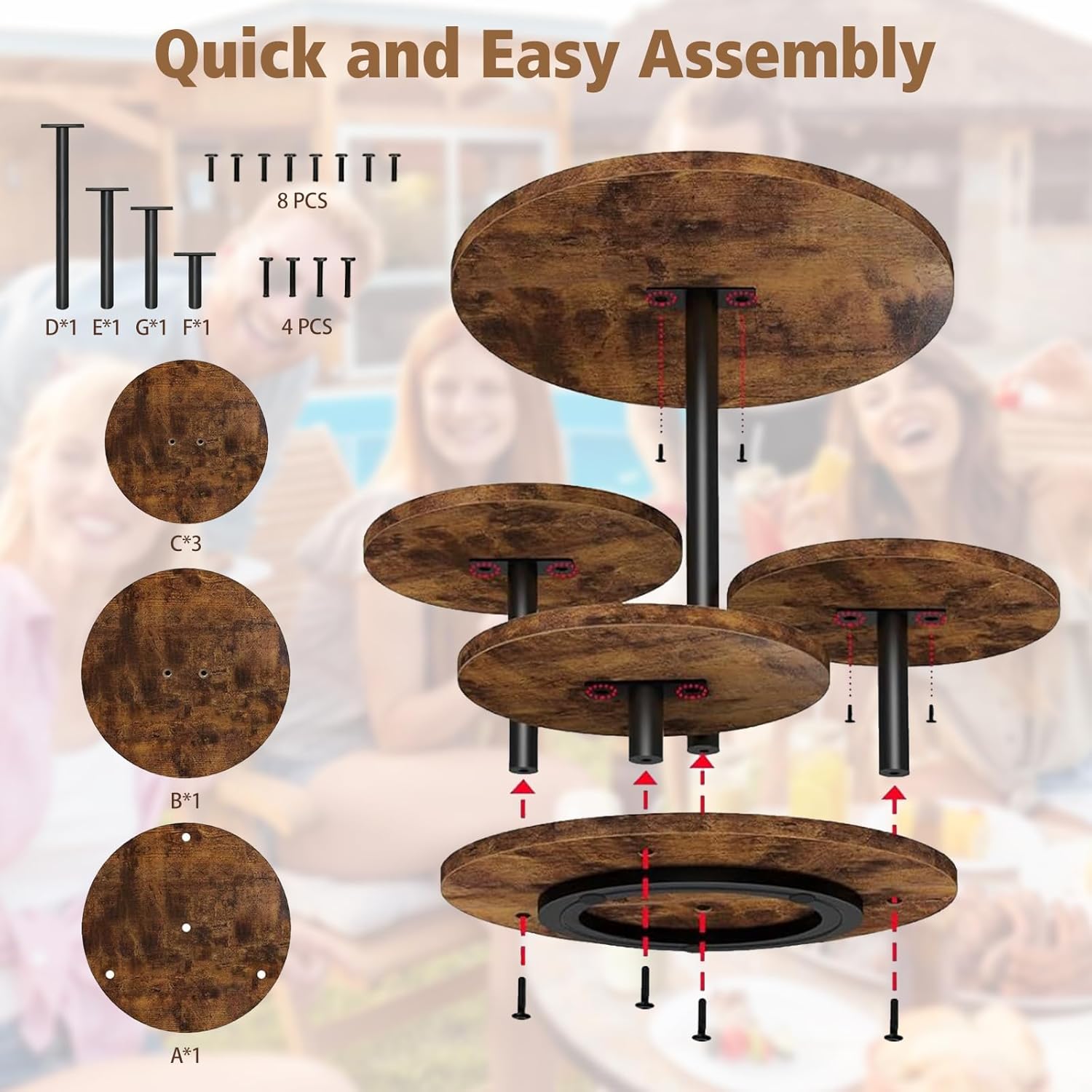 Yuehuam Cupcake Stand, 4 Tier Rotatable Cupcake Tower Stand for 50 Cupcakes, Wood Cake Stand, Rustic Dessert Table Display Round Serving Tray for Wedding Birthday Party