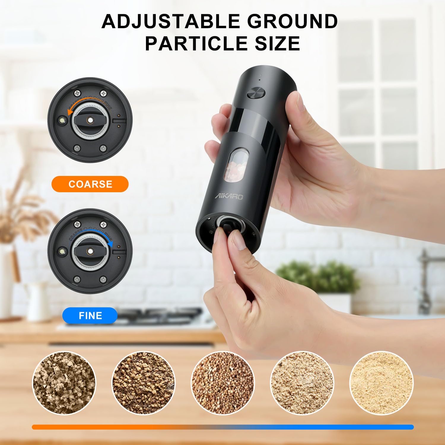 AIKARO - Moulin à sel et au poivre électrique Broyeur à épices automatique, Rechargeable (Ensemble)