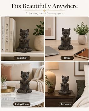 Bronze Cat Figurine Reading Book, Resin Home Decor Accents Statue with Glasses, Cute Tabletop Decor for Bookshelf Desk Office Library, Cat Lovers Gifts for Women Man Teacher Student (Reading Cat)