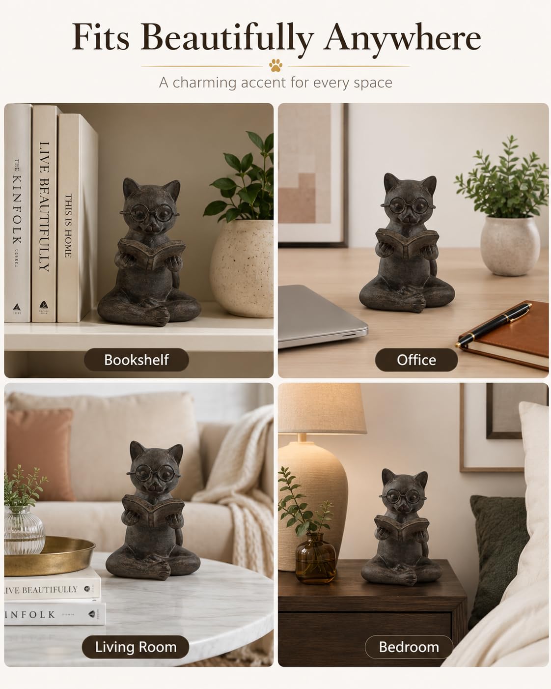 Decoración del hogar Acentos Esculturas Estatuas (2 gatos de lectura)