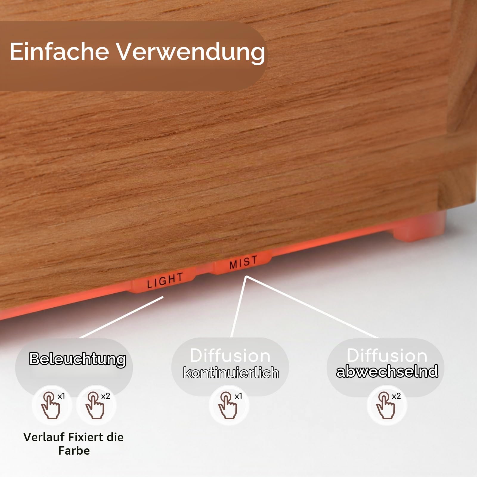 Zen'Arôme - Diffusor Kaori - Luftbefeuchter für ätherische Öle - Ultraschall-Aromatherapie-Vernebler - Elektrische Duftlampe in Naturholz-Design mit LED-Beleuchtung und automatischer Abschaltung