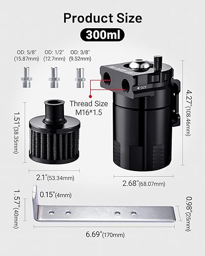 Vista 28 de EVIL ENERGY Lata de captura de aceite, kit universal de lata de captura deflectada con filtro de respiradero, tanque separador de aceite de aire