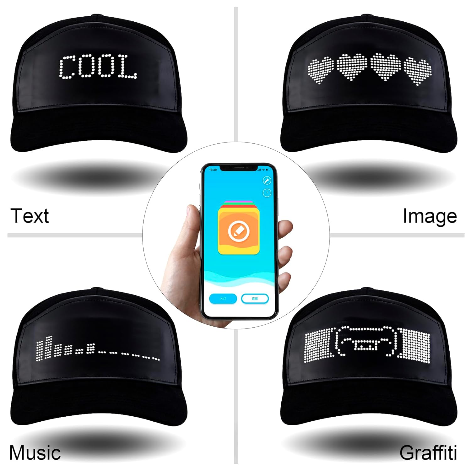 alavisxf xx LED Baseball Cap with Detachable LED Screen - Upgraded EVA Film LED Display Cap Programmable Adjustable Cool Light Up Hat for Parties, Halloween, Christmas(Upgraded White Light) - Image 2