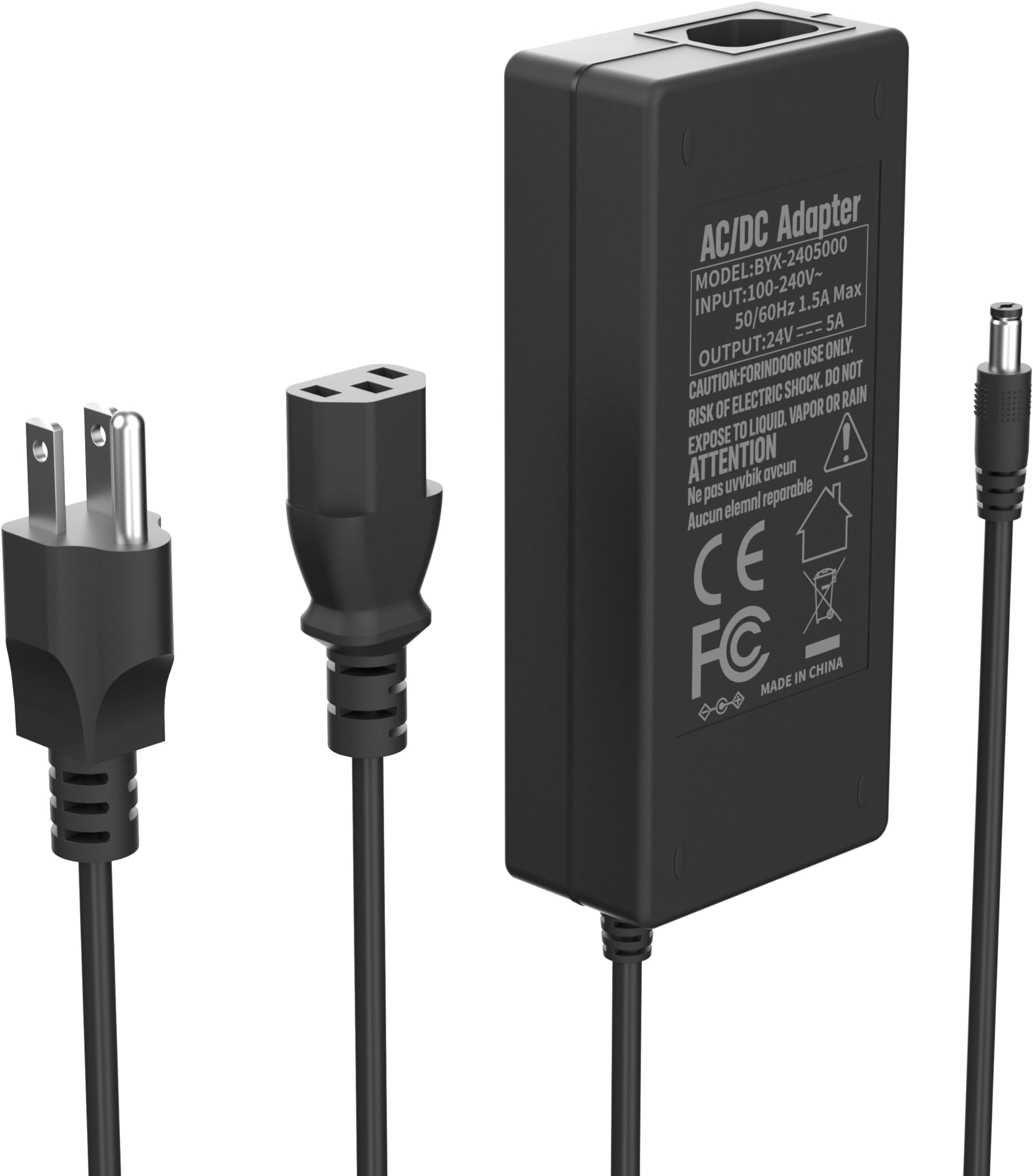 24V DC Power Supply Adapter 24Volt 5A 120W AC to DC Converter Transformer 100-240V AC Input with 5.5 x 2.1mm US Plug for LED Strip, CCTV Camera