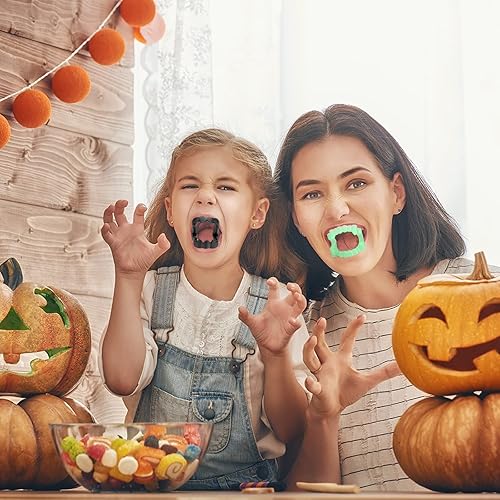 Miniatura 5 de 296 colmillos de vampiro y donas de vampiro de Halloween, 96 piezas de dientes falsos de plástico coloridos para prótesis para niños, 200 donas de