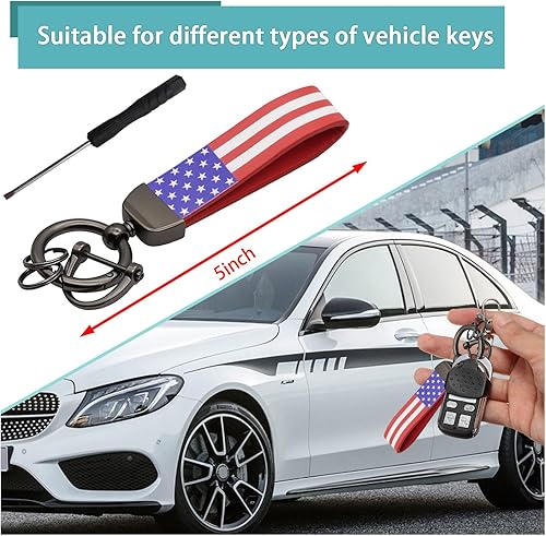 Miniatura 2 de Augeny Llavero de coche con la bandera de Estados Unidos, llavero giratorio de 360 grados con anillo de aleación de zinc, llavero automático con