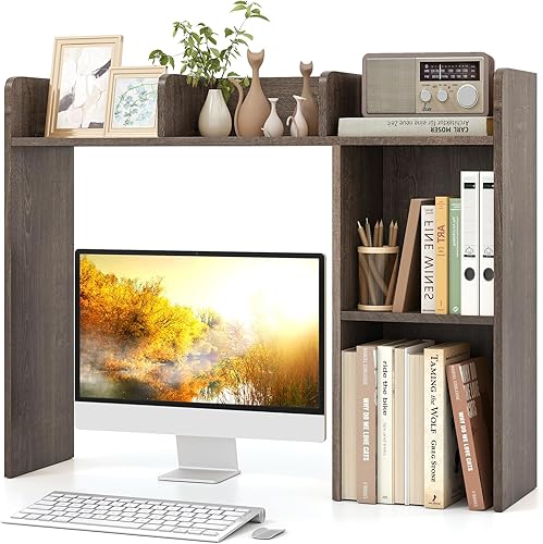 Vista 32 de Tangkula Estantería de escritorio, gabinete de almacenamiento de encimera de 37 pulgadas con 7 cubos y 3 estantes ajustables, organizador