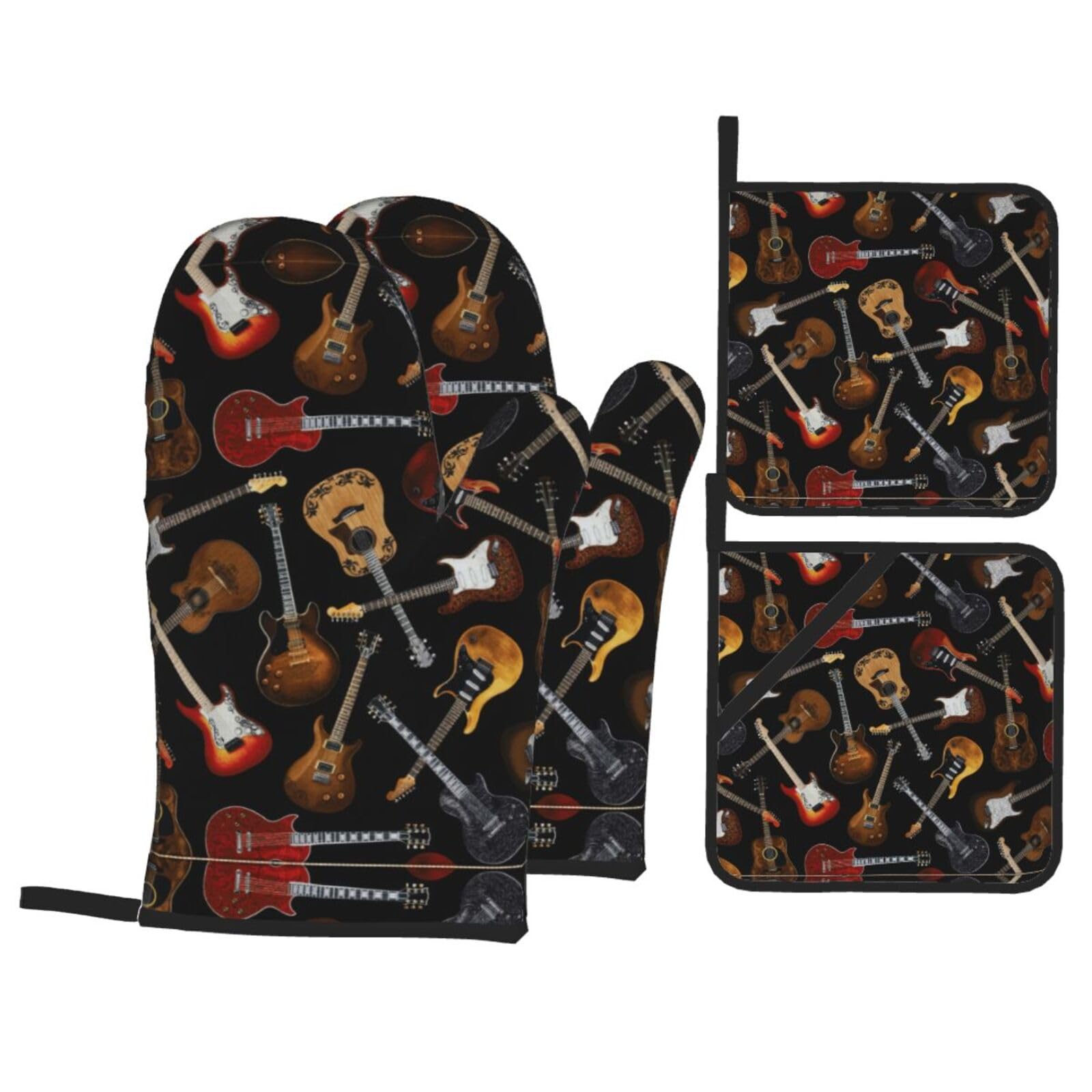 Guitars Print Oven Microwaving Waterproof Kitchen Gloves for Baking Grilling Holiday Cooking