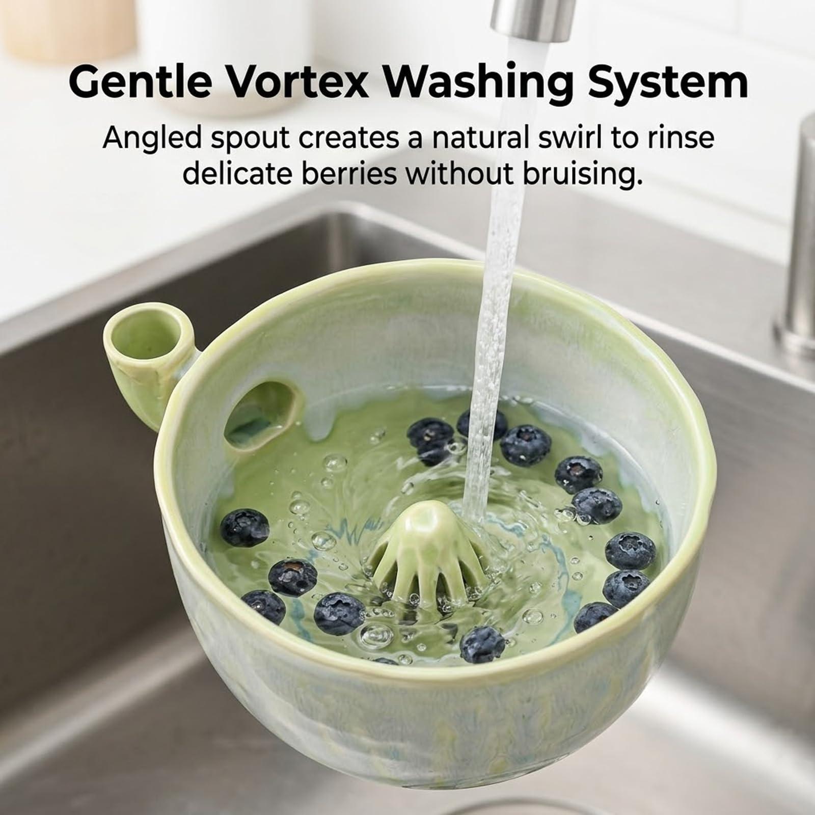 Self Spinning Berry Washing Bowl Ceramic, Beerenwaschschüssel Keramik, Berry Washing Bowl Ceramic, Keramik-Beerenwaschschale mit Abfluss – Waschschüssel, Sieb und Spülkorb für Obst (Pink (6.29in))