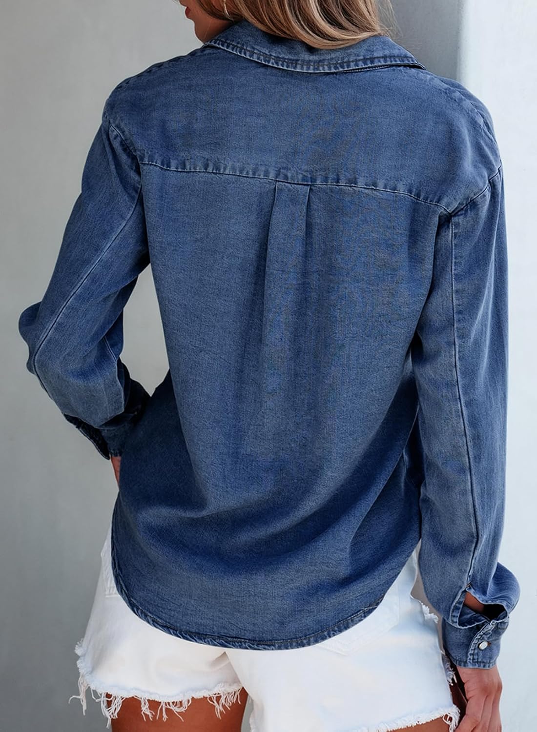 Sidefeel Women's Denim Shirts Button Down Jean Shacket Spring Outfit 2025 Long Sleeve Chambray Blouse Top - Image 2