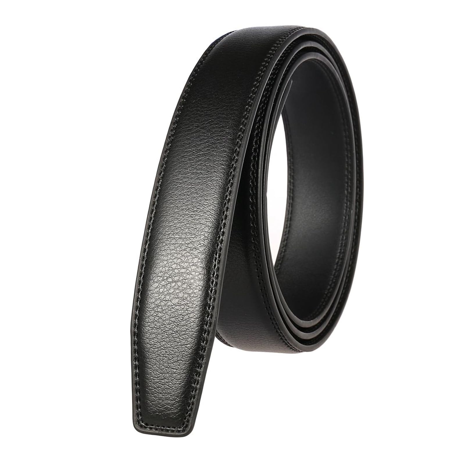 Rconedy Men's Black Leather Ratchet Belt Strap Without Buckle, 3Cm Wide, Compatible With Automatic Buckle Belts, 110-130Cm (, 130Cm)