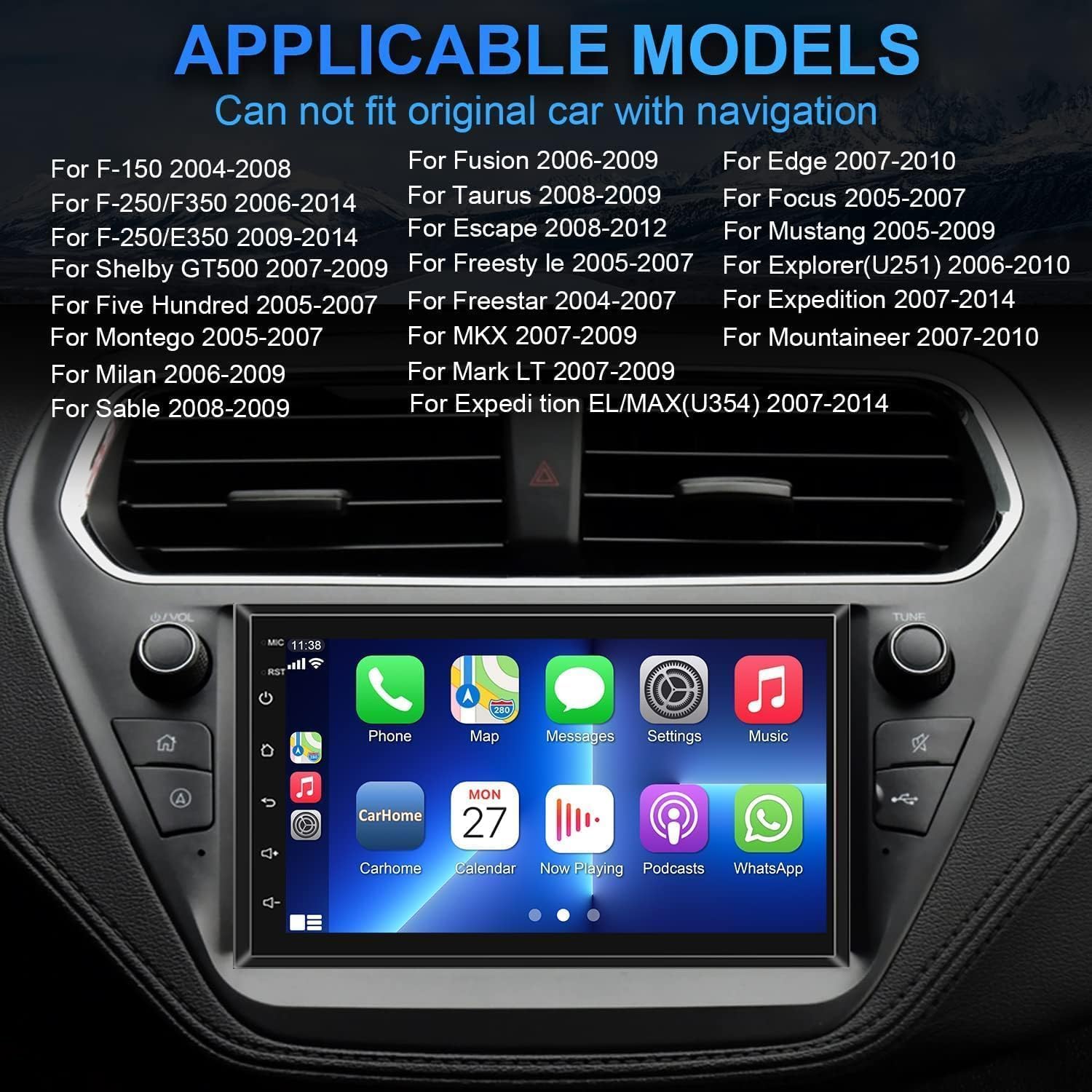 4+64 Android 13 Car Radio for Ford F150/F250/F350 2004-2014, Wireless Carplay&Android Auto with 7 Inch IPS Touchscreen Stereo Support Bluetooth/Voice Control/GPS/WiFi/Back-up Camera/SWC/FM.