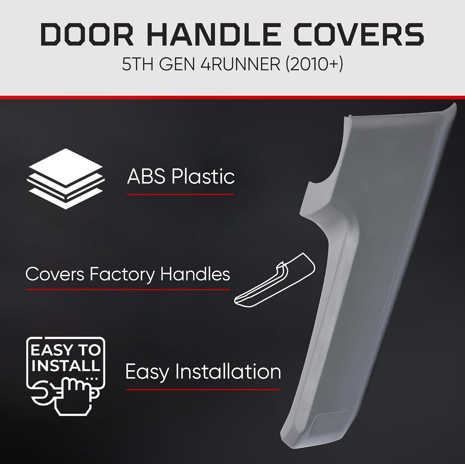 AJT DESIGN Door Handle Covers Compatible with Toyota 4Runner 2010+ (5th Gen) | 5th gen 4runner Chrome Delete Accessories | ABS Plastic Front & Back Interior Car Door Handle Cover| Made in USA | Cement image 4