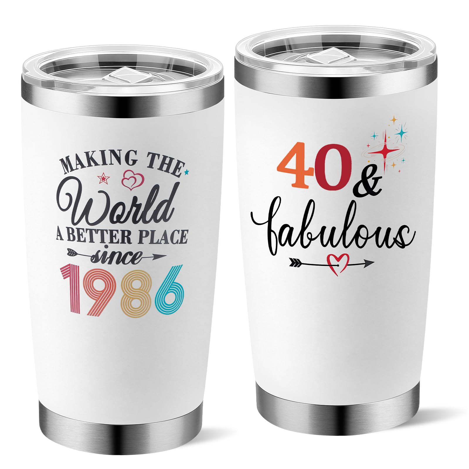 Yuecda 40th Birthday Gifts for Women Her, 1966 40th Birthday Decorations for Woman, 40 Year Old Birthday Gift Ideas, 20 oz Stainless Steel Vacuum Insulated Tumblers
