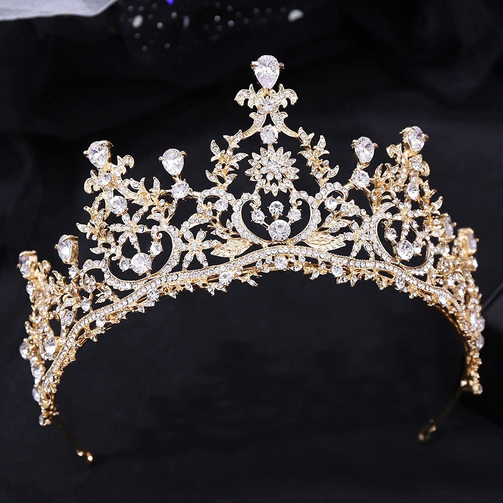 Diamentowa Tiara Retro złoty kryształ diademy ślubne korony kobiety luksusowe Rhinestone korowód Diadem panna młoda opaska ślubne akcesoria do włosów