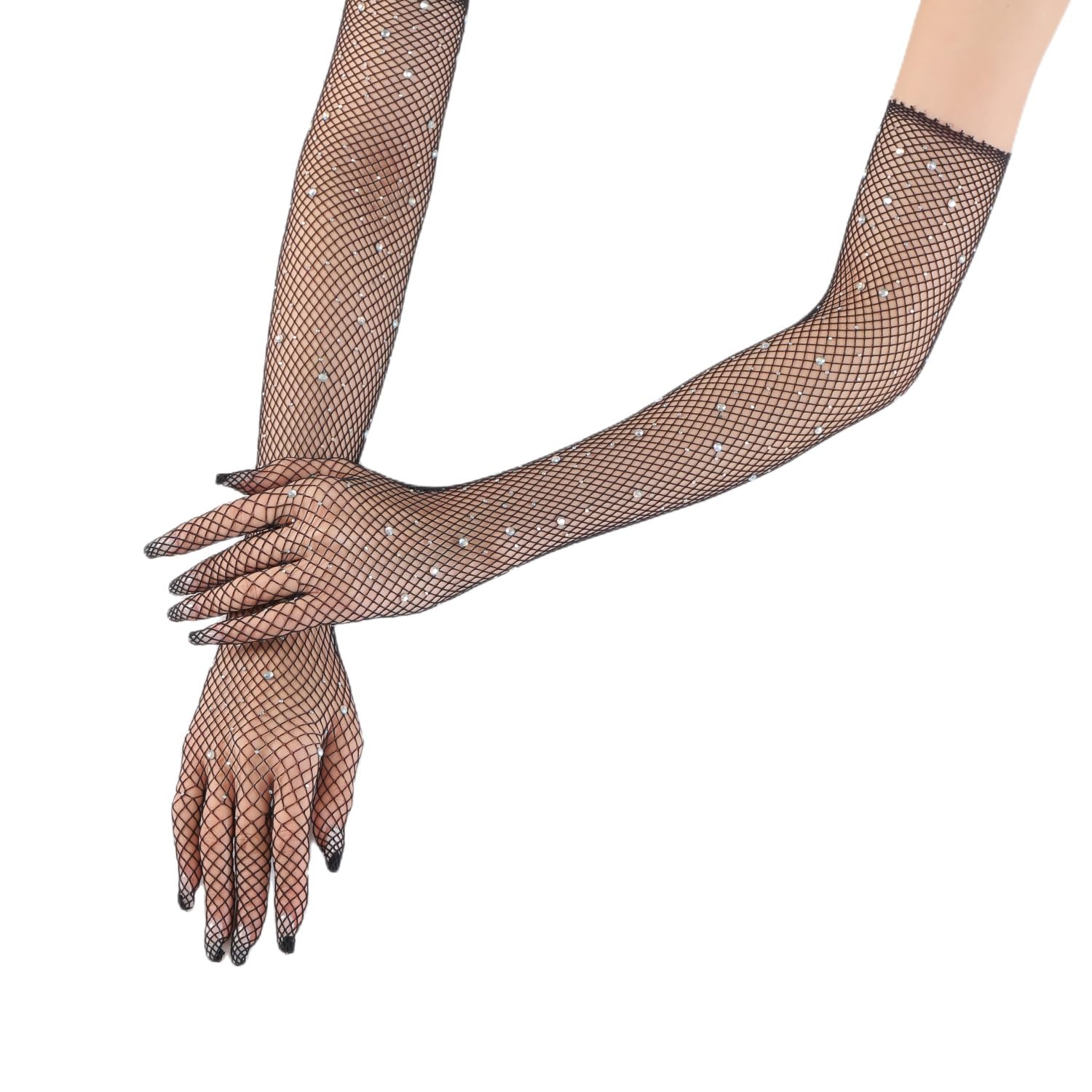1 Pair of Long Fishnet Gloves for Women Glitter Rhinestone Long Gloves, Fishnet Gloves, Vintage Evening Gloves, Opera Gloves - Image 2