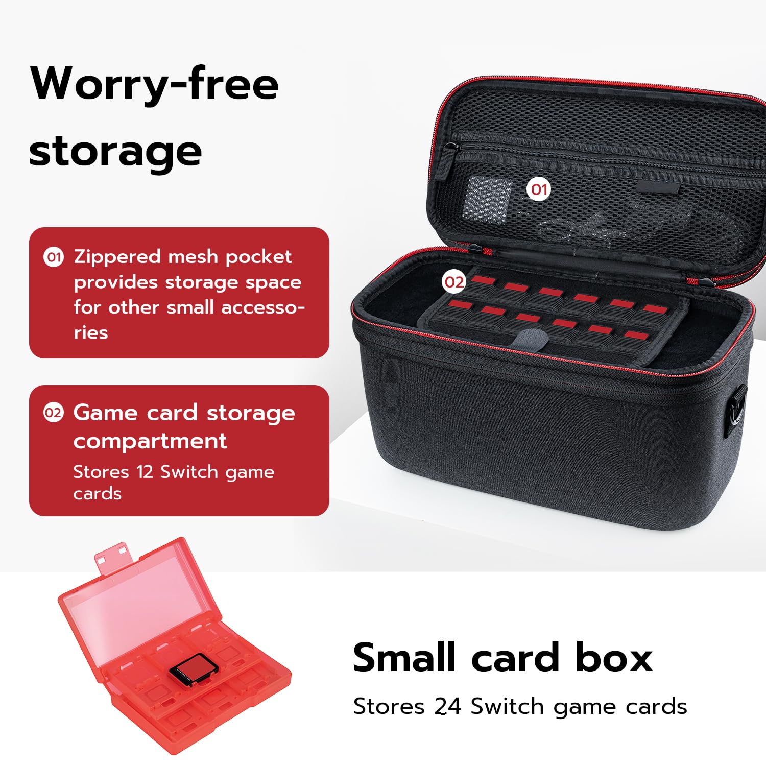 Mcbazel Dwuwarstwowa torba ochronna wodoodporna twarda obudowa do konsoli NS Switch 2, kontrolera, gamepada, bazy ładującej i akcesoriów z 24 kartami do gry - ciemnoszary