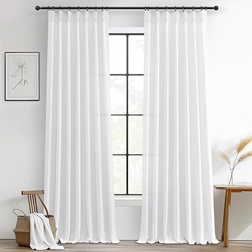 Miniatura 36 de Cortinas de lino plisado elegante de 102 pulgadas de largo para sala de estar/comedor, cortina de lino plisada de 102 pulgadas, filtro de luz que