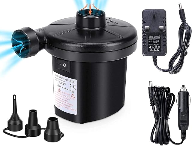 Electric Air Pump, Air Pump for Quick Inflator/Deflator with 3 Nozzles, Camping Electric Pumps Portable (Home/Car), Air Mattress Pump for Inflatable Boat/Air Mattress/Pool/Inflated Toy/Yoga Ball