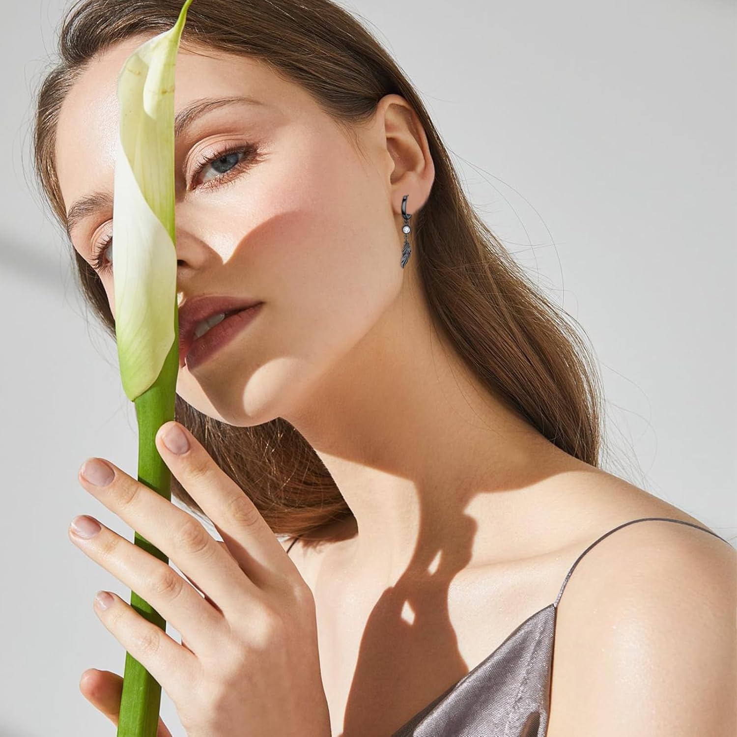 Feather Earrings,Angel Wing Earrings 925 Sterling Silver Feather Hook Earrings,Moonstone Feather Dangle Drop Earrings Hypoallergenic Angel Wing Feather Jewelry Gifts For Women Girls Sensitive Ears