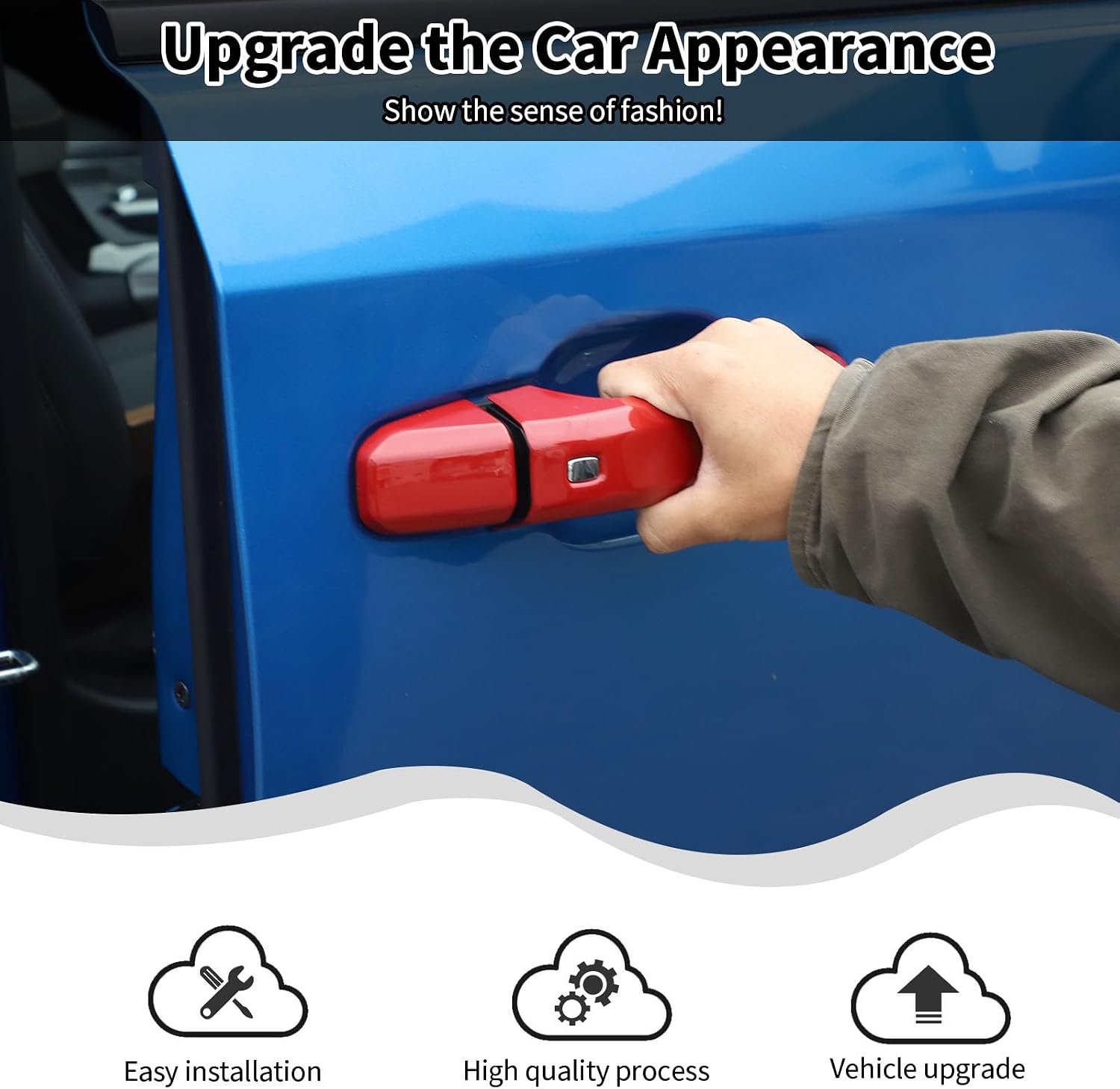 Exterior Door Handle Cover Door Outer Handle Bowl Cover Door Handle Protective Trim Cover Fit for Chevy Silverado 2019-2024 Exterior Accessory 8PCS/Set (Red)