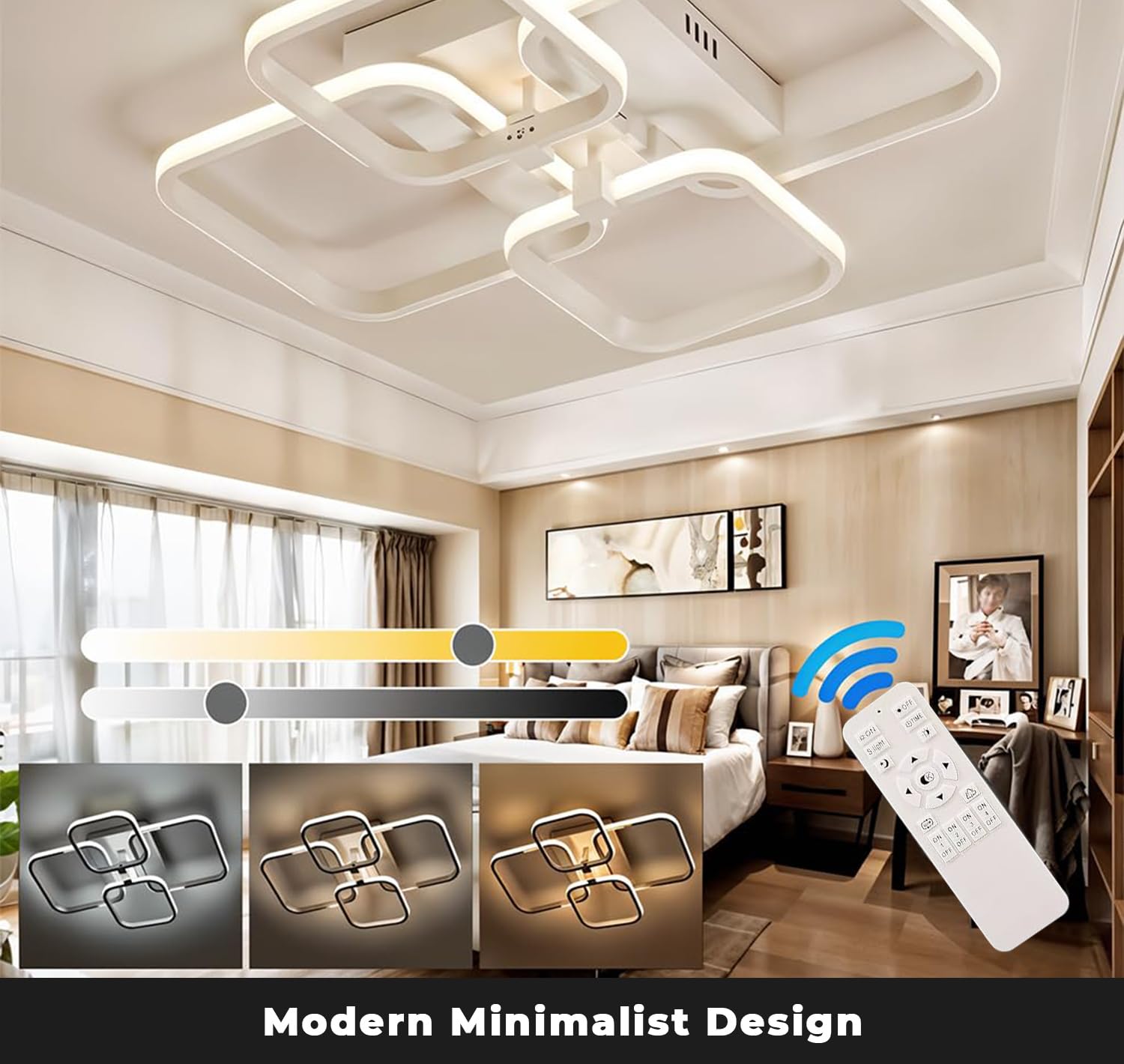 PANCA Modern Ceiling LED Light with Remote Control Color Mode LED Acrylic Minimalism Ceiling Lamps for Hall Living Room Office (4 Square LED Chandelier 3 Color)