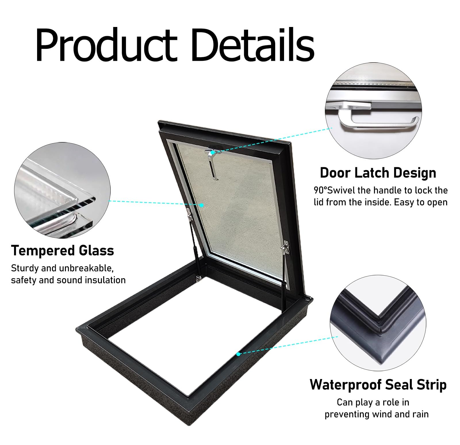 Trampilla de Suelo Ventana de acceso al techo, claraboya de salida de aluminio resistente con vidrio templado de doble capa, claraboya de instalación de cubierta de ventilación manual para pasillo, lo
