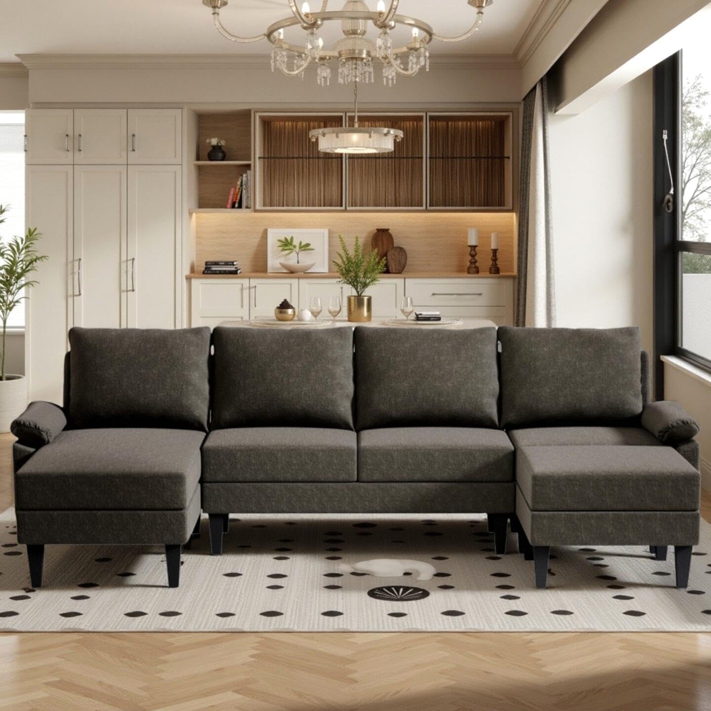 Sleeper Sofa Couch Bed, Convertible Sofa Bed with Armrests, Sectional Sofa with Storage Seat U Shaped Sectional Couch with Reversible Chaise for Living Room Apartment Bedroom Office