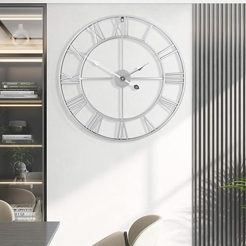 Miniatura 21 de Reloj de pared grande para decoración de sala de estar, 16 pulgadas, silencioso, sin tictac, funciona con pilas, reloj de pared moderno decorativo
