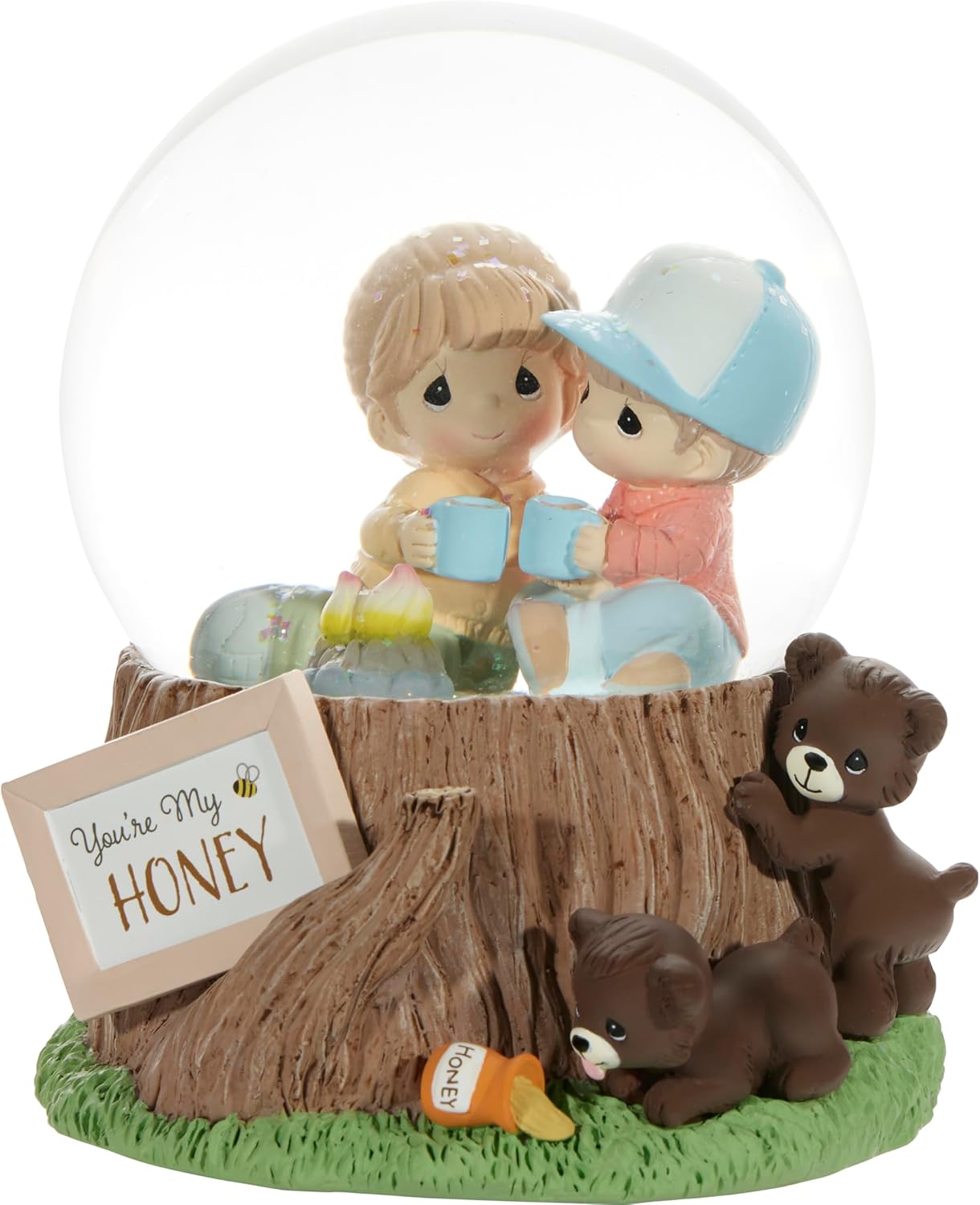 Precious Moments Couples Musical Snow Globe | You’re My Honey Resin/Glass Musical Snow Globe | Valentine's Day Gift | Plays Because I Love You | Hand-Painted