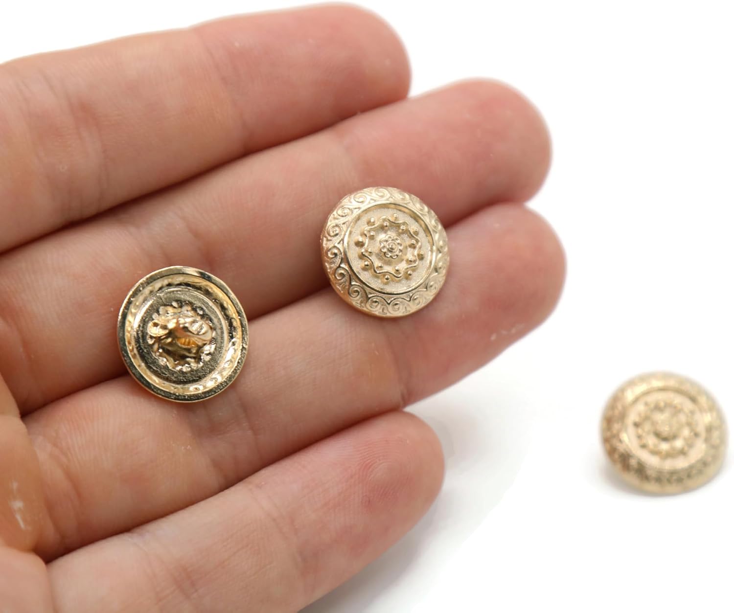 Gold Metal Shank Buttons - 12 Pcs - 2 Size Options - Luxury Floral of Rome Round Metal Shank Buttons Gold for Men Women Blazer Coat Uniform Shirt Suit and Jacket Sewing Craft DIY N0902