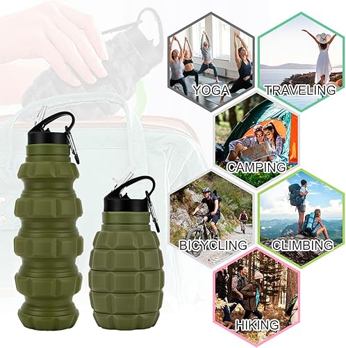 Miniatura 4 de PenghaiYunfei Botella de agua plegable de viaje de 18 onzas, botellas de agua plegables de silicona reutilizables para gimnasio, campamento,