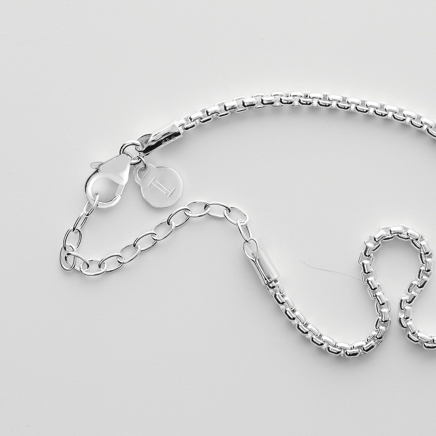 925 Sterling Silver Italian Design Half Round & Square Venetian Box Chain Necklace for Women Girls Men & Boys - with Length: 16+2 Inches