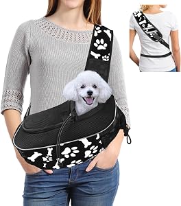 Gloppie Dog Sling Carrier Travel Cat Carrier Breathable Puppy Carrier Hand Free Dog Carrying Bag Pet Carrier for Dogs Below 10 lbs Dog Black