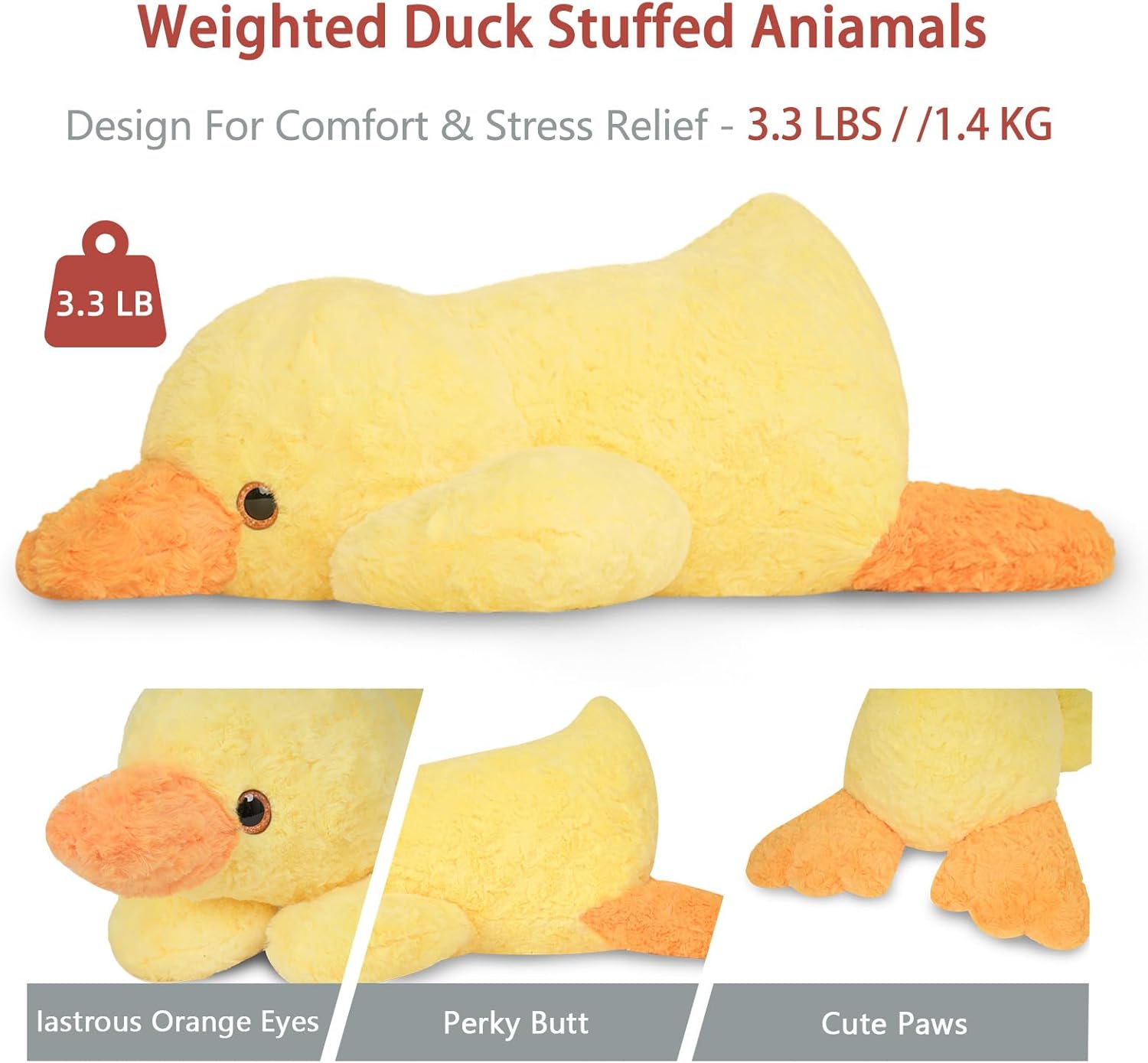 Niuniu Daddy 20" | 3.3 Pound Weighted Duck Stuffed Animals for Adults Kids, Giant Weighted Yellow Duck Plush Toy with Soft Fur, Big Fluffy Body Pillow for Large Cute Present Christmas Birthday