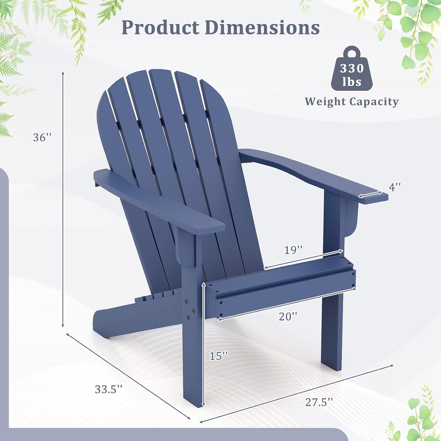 Giantex Acacia Wood Adirondack Chair - Outdoor Fire Pit Chair with 105° Inclined Seat, High Backrest, 4" Wide Armrests, Patio Lounge Chair for Outside, Lawn, Backyard, Garden, Deck, Porch (1, Blue)