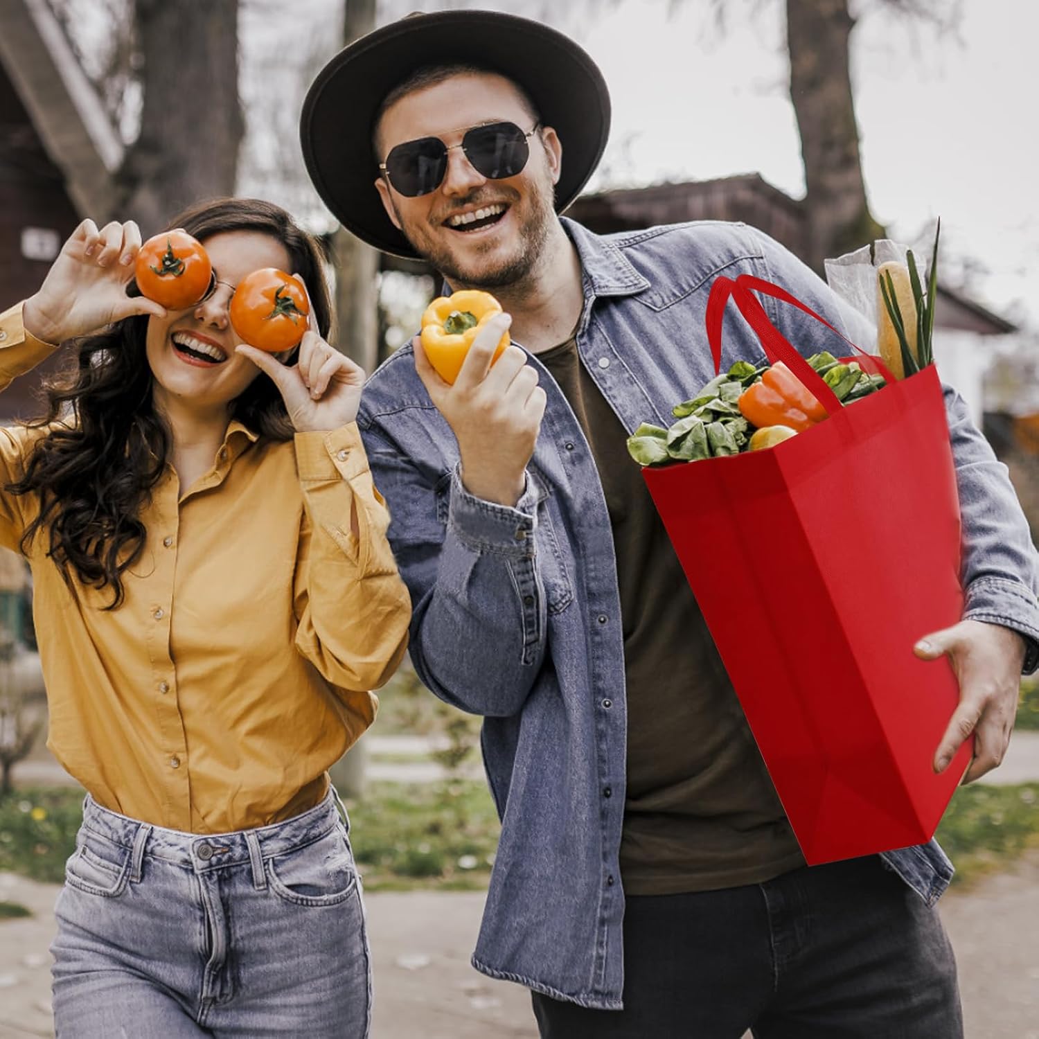 50Pcs Reusable Non Woven Shopping Bags Large Foldable Totes Bag with Handles Grocery Handbag Bulk for Boutiques - Image 3