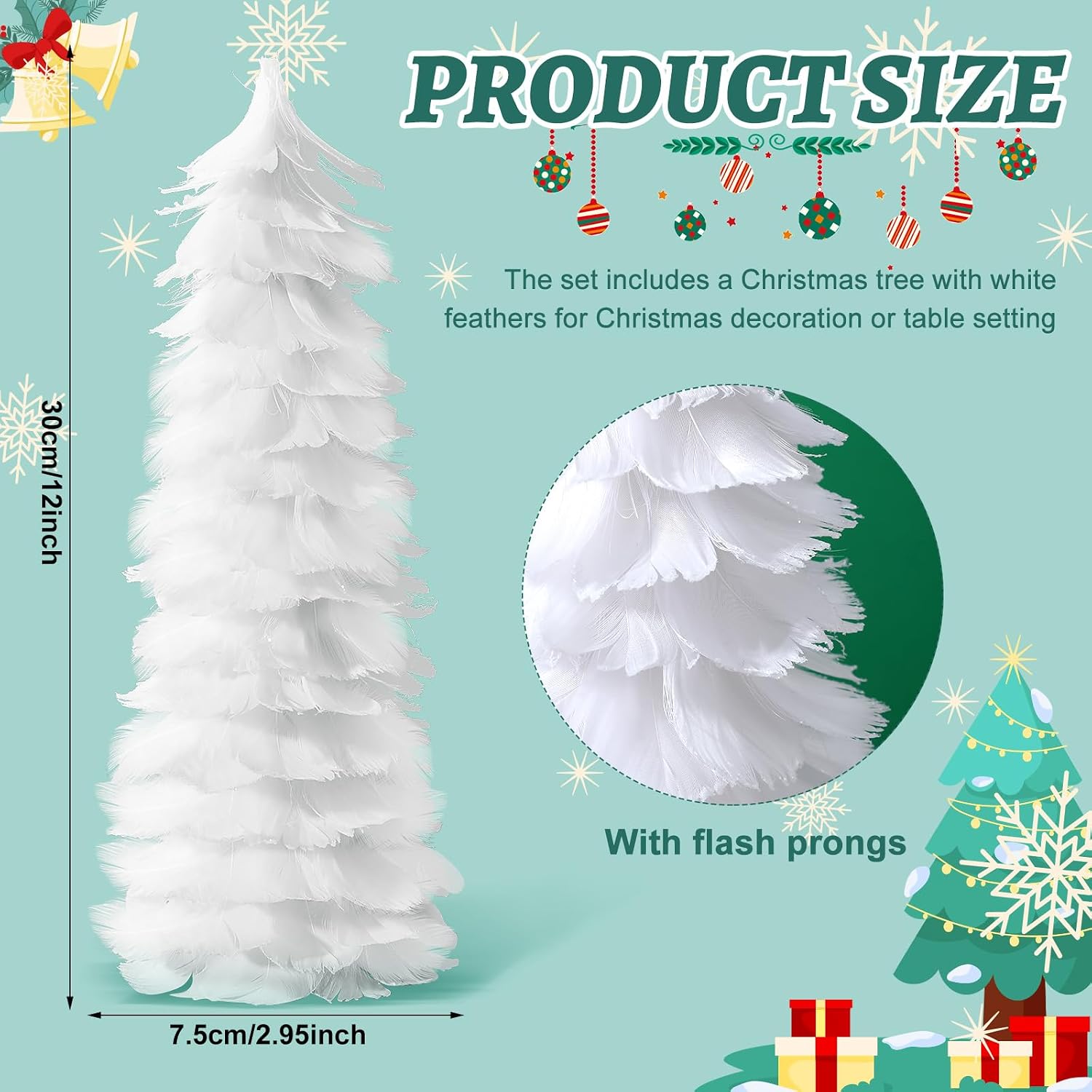 Liliful 1 Pcs Christmas White Feather Tree with Glitter Tips 12'' Table Top Feather Christmas Tree Xmas Trees Tabletop Decorations Centerpieces for Winter Wedding Party Shelf Home Decor