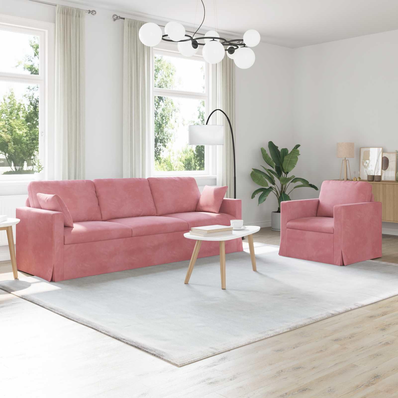 Juego de sofá modular rosa 2 piezas 228 x 78 x 80 cm tela de terciopelo con marco delgado para sala de estar