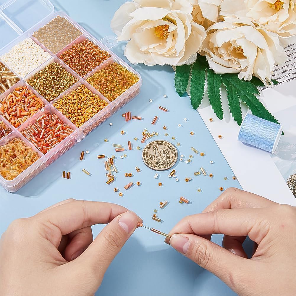 DICOSMETIC 10998pcs Glass Seed Beads Tube Beads Bulk Orange Bugle Bead Mini Glass Bead for Sewing Jewelry Making Craft, Hole: 0.5/1mm - Image 3