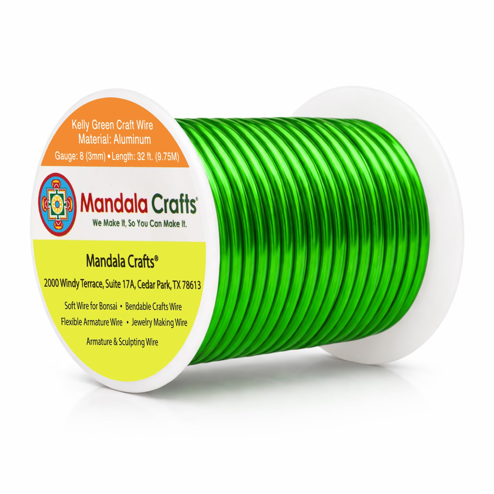 Mandala Crafts 8 Gauge Kelly Green Anodized Aluminum Craft Wire, 32 FT