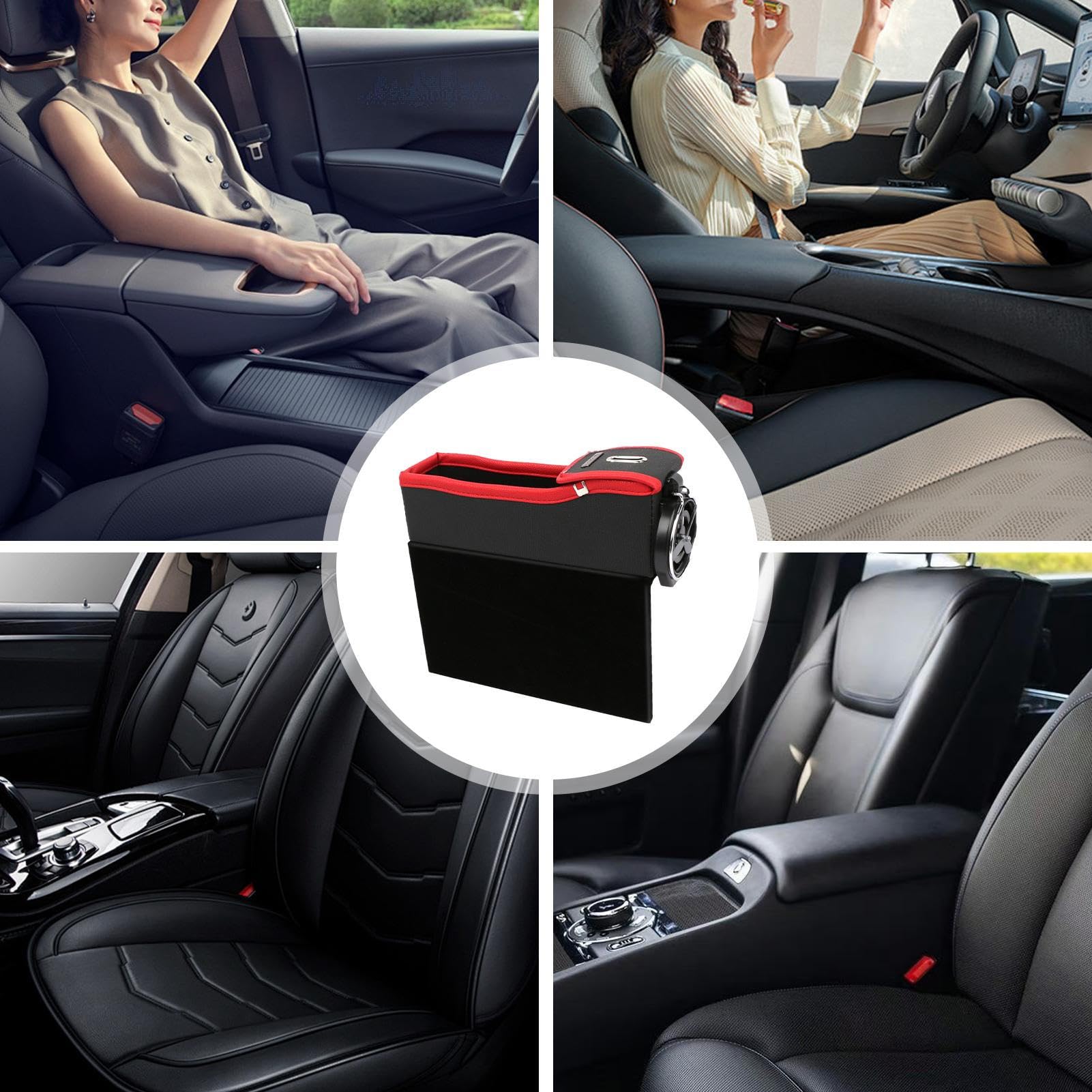Autositz-Fugendüse – Premium-Leder-Konsolen-Seiten-Aufbewahrungsbox, integriertes Getränkehalter-Design, Fahrzeugspaltplatz-Anordnungszubehör, sichere Platzierungslösung für persönliche Gegenstände |