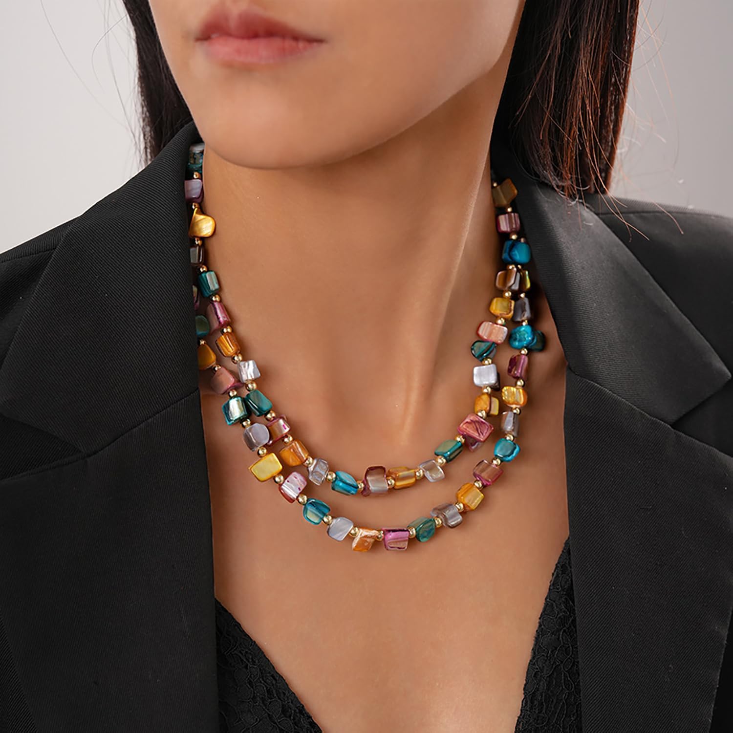 Colorful Beaded Necklace for Women Boho Layered Turquoise Choker Statement Necklace Punk Jewelry - Image 2