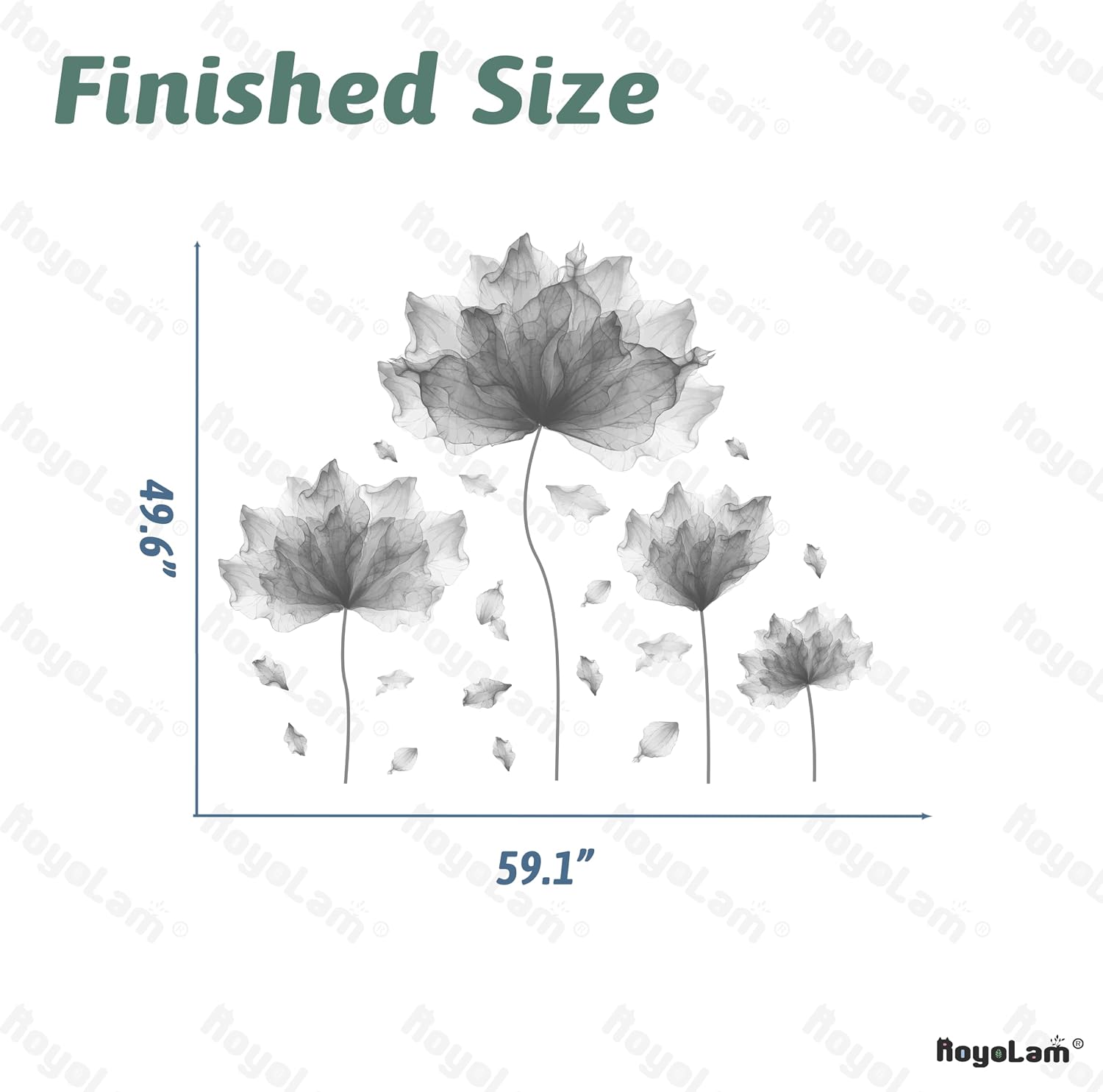 59.1'' x 49.6'' Huge Flower Petal Wall Decals Living Room Floral Wall Stickers Removable Peel and Stick Waterproof Wall Art Decor Stickers for Bedroom Bathroom Office (Gray)