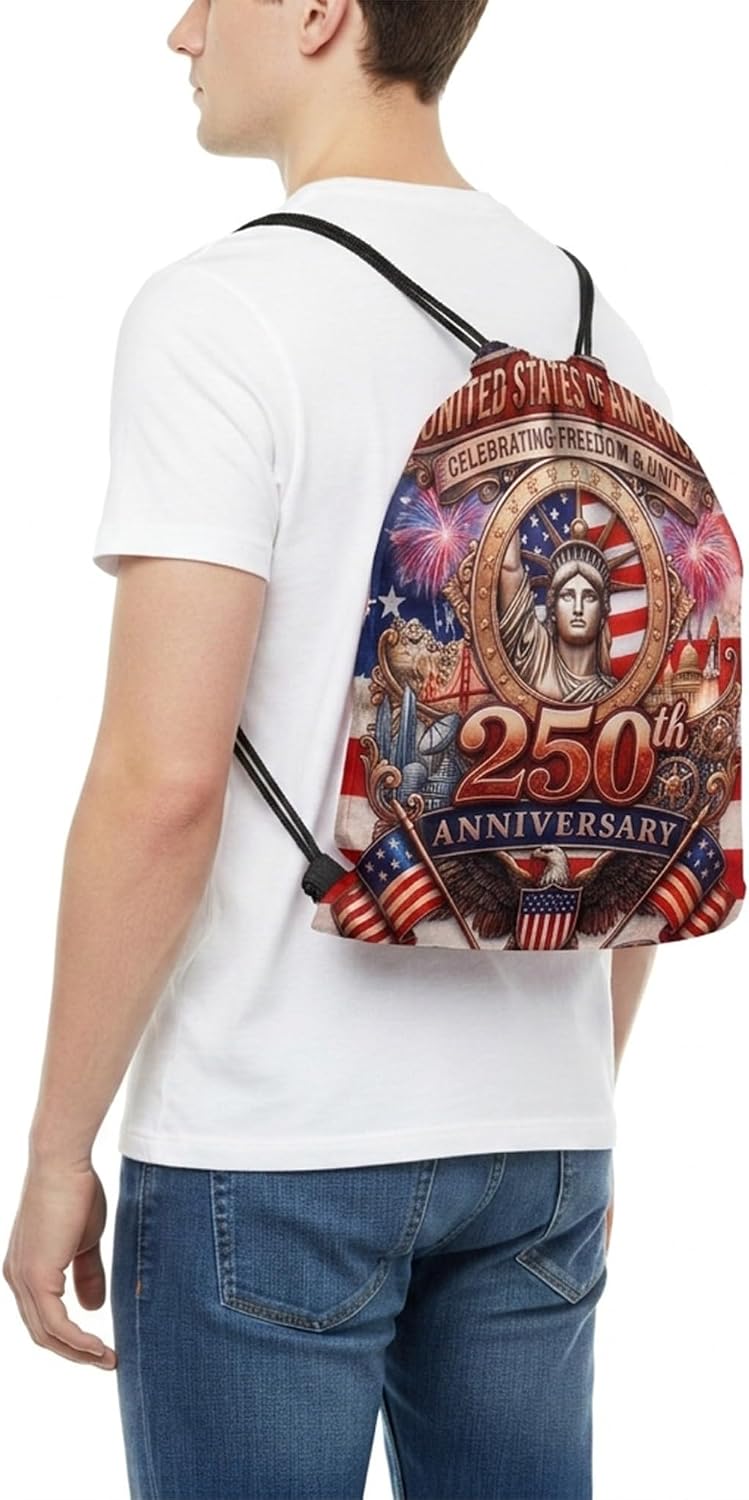 American Flags 250 Aniversary Drawstring Backpack, Lightweight Cinch String Sports Sackpack for Men & Women,pack of 2