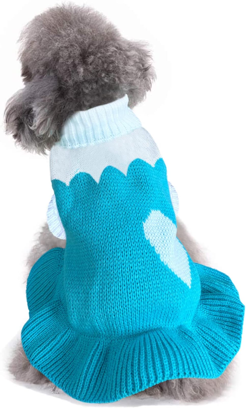 CHBORCHICEN Pet Dog Sweaters Classic Knitwear Turtleneck Winter Warm Puppy Clothing Cute Strawberry and Heart Doggie Sweater (XXS, Dress-Sky Blue)