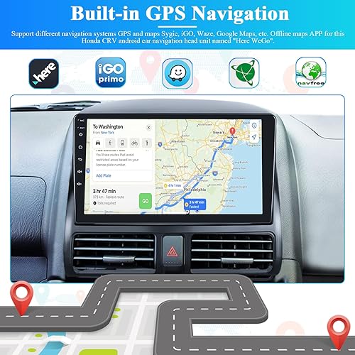Miniatura 9 de Roinvou Estéreo CarPlay Android 2+64G para Honda CR-V CRV 2002-2006, CarPlay inalámbrico integrado con Android Auto, pantalla táctil de 9 pulgadas